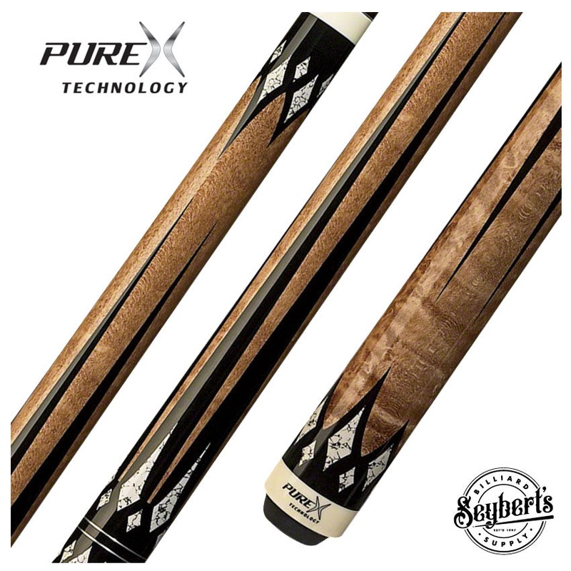 PureX Technology Pool Cue – Smoke Grey Birdseye Maple with 6 Pt. White Recon Graphics – HXT65