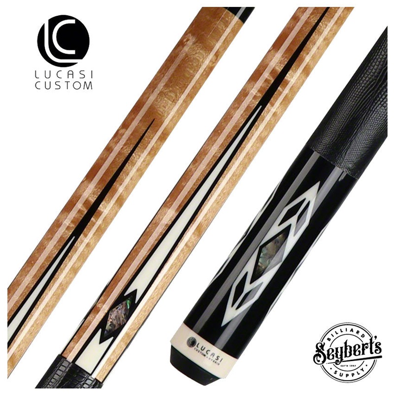 Lucasi Zero Flexpoint Antique Stained Birdseye Maple with Abalone Inlays and Lizard Embossed Black Leather Wrap Pool Cue – LZC24