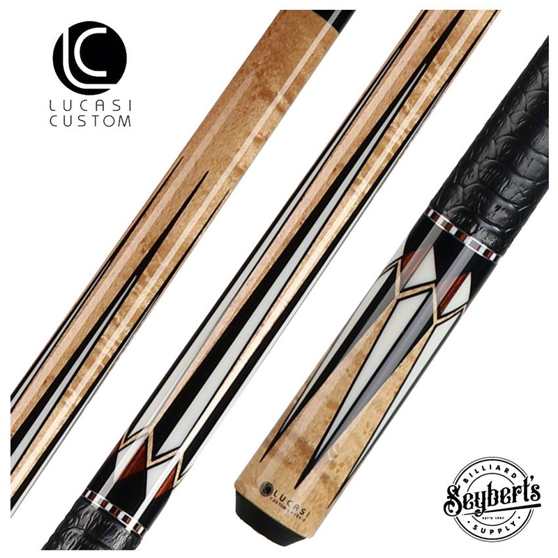 Lucasi Zero Flexpoint Antique Stained Birdseye Maple with Cocobolo Inlays and Embossed Black Snakeskin Wrap Pool Cue – LZC31