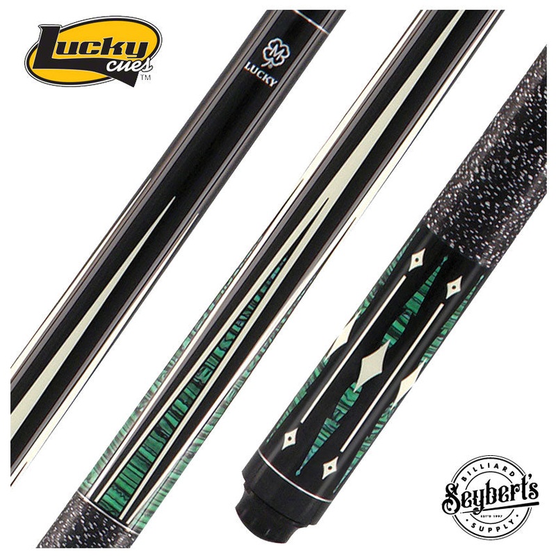 Lucky Black and Green Graphic Pool Cue with Linen Wrap – L28