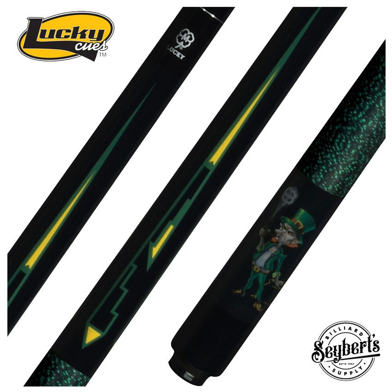 Lucky Black and Leprechaun Graphic Pool Cue with Linen Wrap – L65