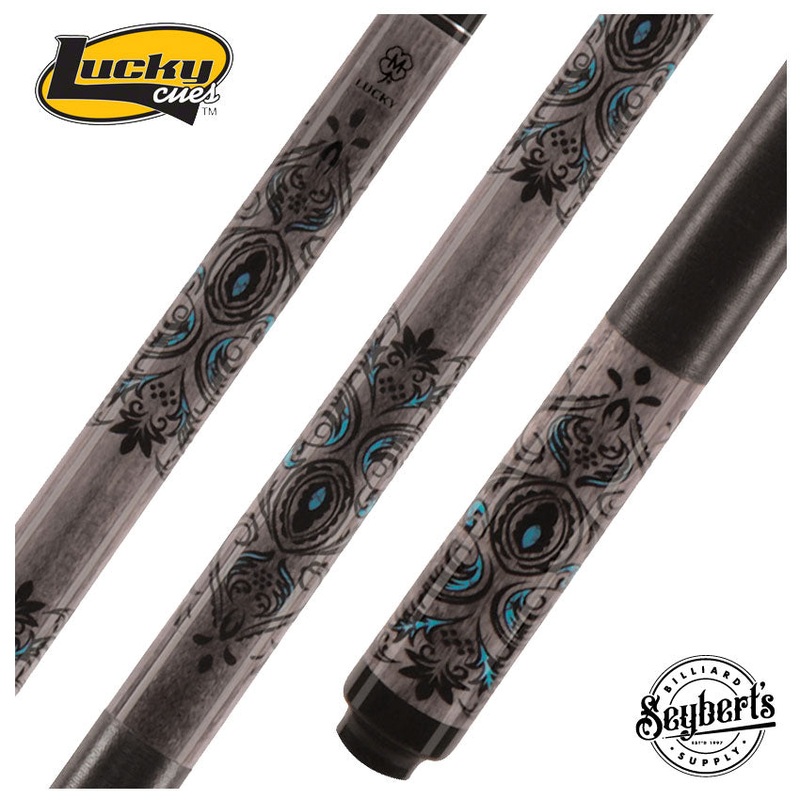 Lucky Gray Maple with Black/Turquoise Graphic Pool Cue with Linen Wrap – L51