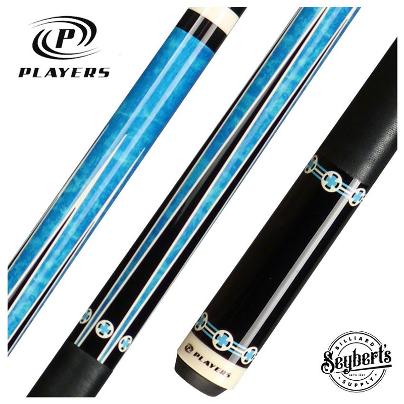 Players Classic Series Blue Stained Maple with White Cross Graphic Pool Cue – C985