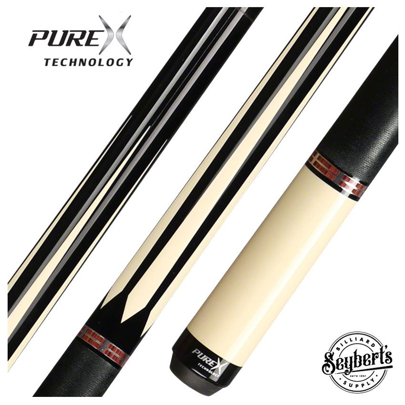 PureX Technology Pool Cue – Black & White with Cocobolo Accent Rings – HXT96