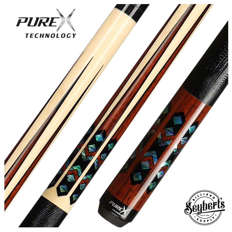 PureX Technology Pool Cue – Natural Birdseye Maple with Cocobolo and Abalone Diamond Accent Graphics – HXTE8