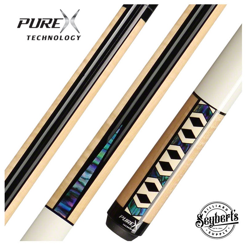 PureX Technology Pool Cue – Natural Birdseye Maple with Modern Black, Imitation Bone and Abalone Graphics – HXTE9