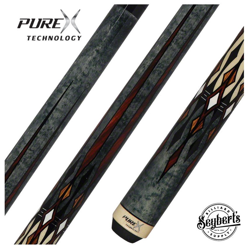 PureX Technology Pool Cue – Grey Stained Birdseye Maple with Cocobolo, Bocote and Imitation Bone Graphics – HXTE11