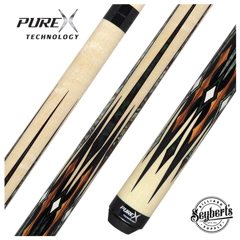 PureX Technology Pool Cue – Natural Birdseye Maple with Zebrawood, Abalone and Imitation Bone Graphics – HXTE12