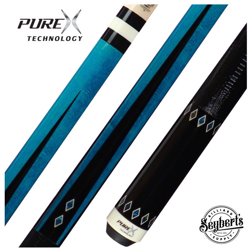 PureX Technology Pool Cue – Teal Stained Birdseye Maple with Teal Inlays and Black Overlay – HXT32