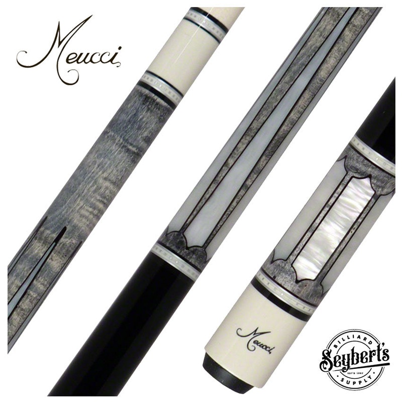 Meucci 2020 Gray – Mother of Pearl – Black Wrap Pool Cue with Pro Shaft – 2020GYMOPBKP