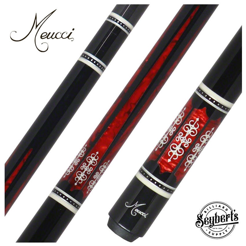 Meucci 21st Century 3 Black – Red Pearl – Black Wrap Pool Cue with Carbon Shaft – 2103BKRDBKC