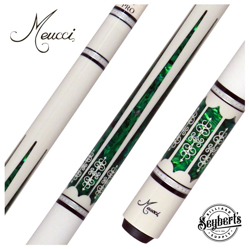 Meucci 21st Century 3 White – Green Pearl – White Wrap Pool Cue with Pro Shaft – 2103WHGRWHP
