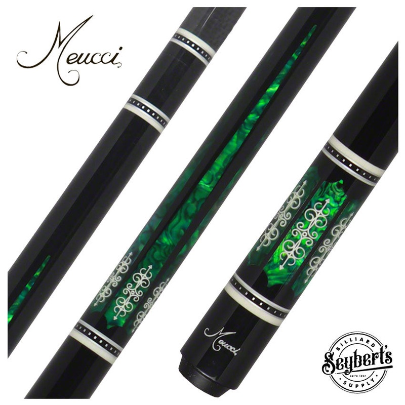 Meucci 21st Century Cue 3 Black – Green Pearl – Black Wrap Pool Cue with Carbon Shaft – 2103BKGRBKC