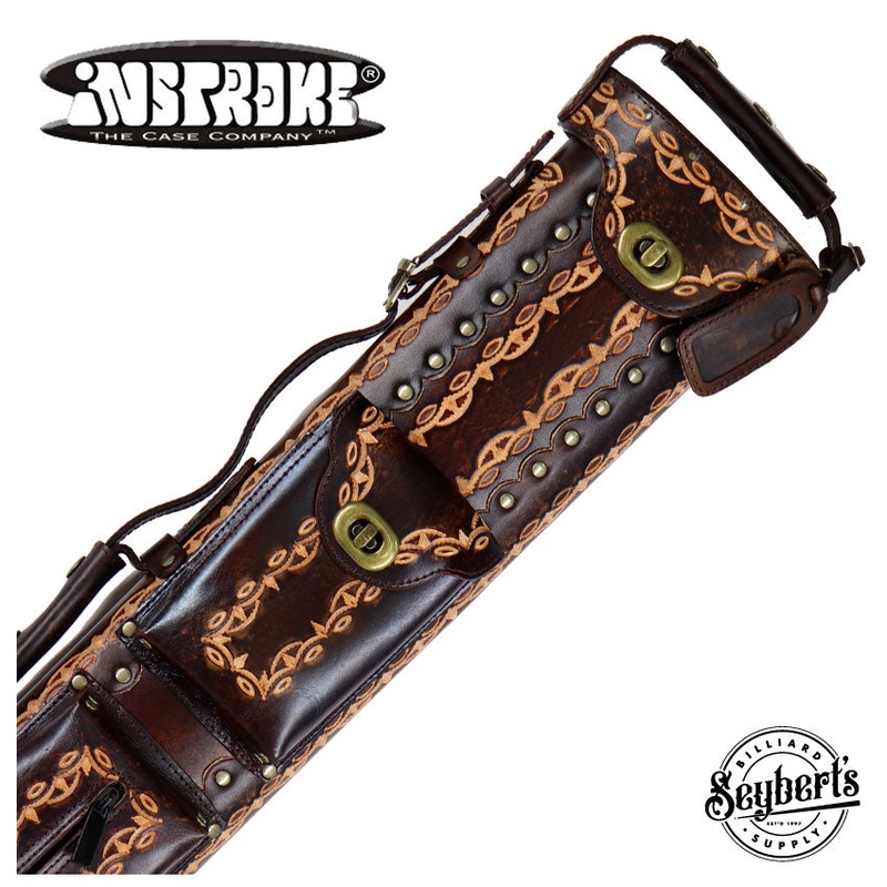 Instroke D01 Dark Brown Hand Tooled 3×5 Pool Cue Case – 35D01DBH