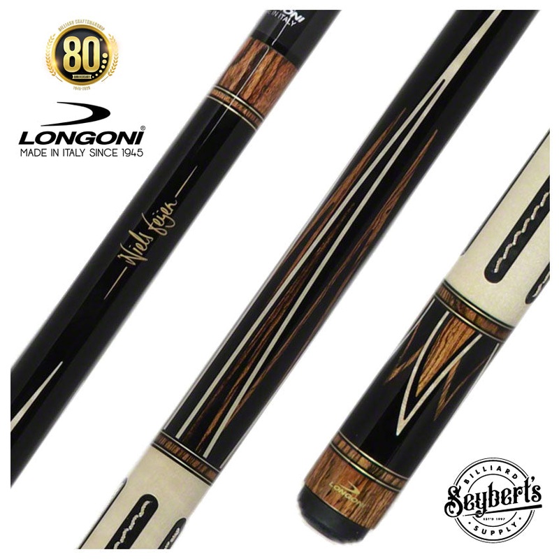 Longoni Niels Feijen Flame Leather Strips Pool Cue with Luna Nera American Pure Graphite Shaft – LG24744