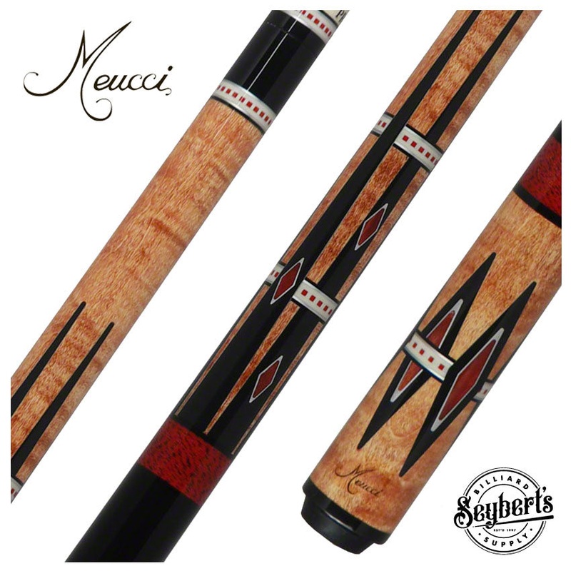 Meucci 21st Century 5 Natural – Red Bands – Black Wrap Pool Cue with Pro Shaft – 2105NATRBBKP