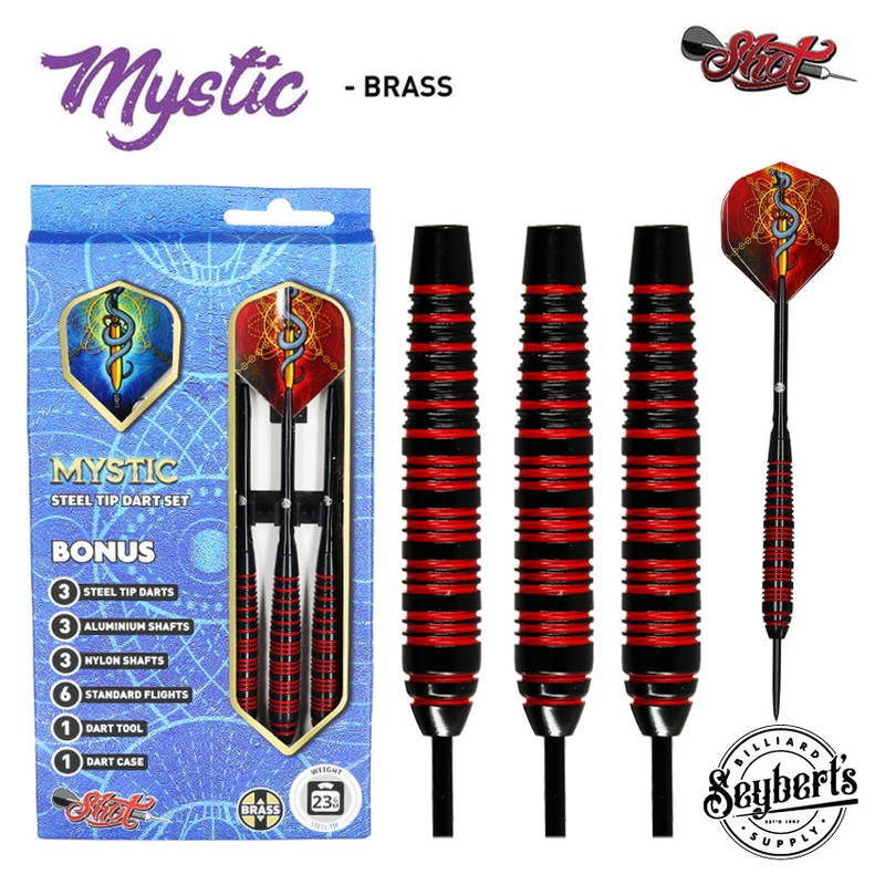 Mystic Red Steel Tip Dart Set – Brass Barrels 23 grams