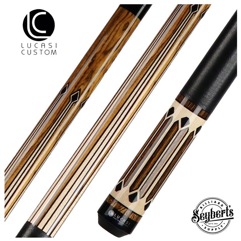 Lucasi Zero Flexpoint Bocote with Black/Natural Curly Maple Inlays and Solid Black Linen Wrap Pool Cue – LZC35