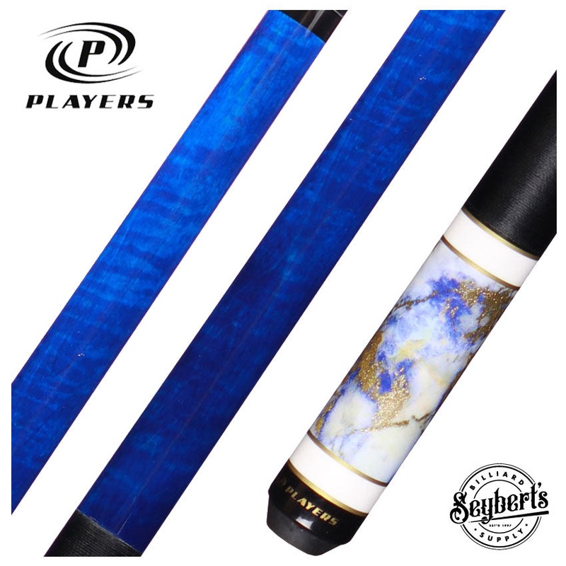Players Classic Series Royal Blue Birdseye Maple, Stone and Gold Dust Graphic Pool Cue – C947