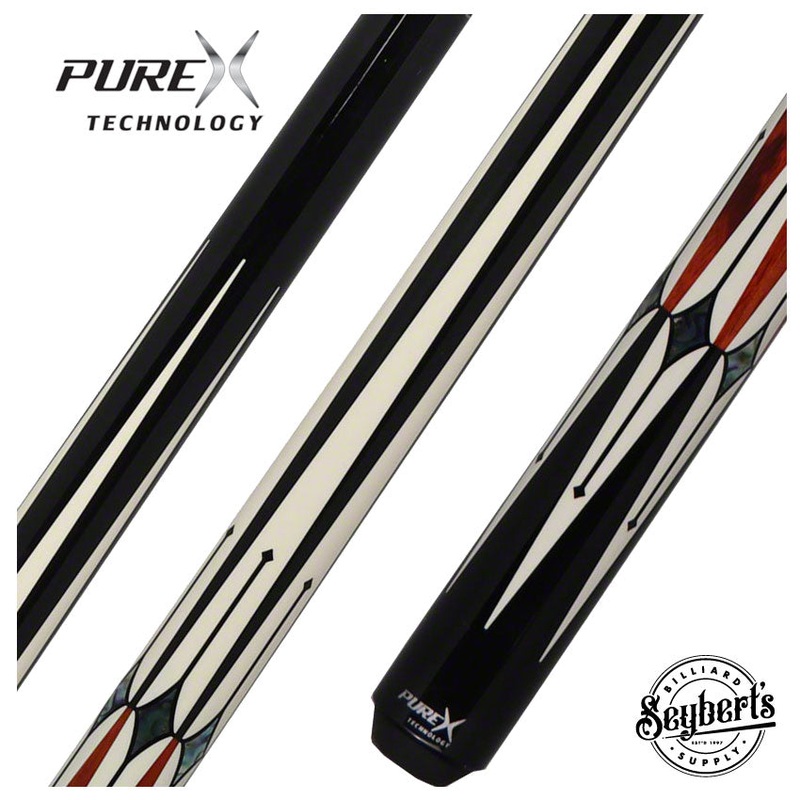 PureX Technology Pool Cue – Black 6 Pt. with Imitation Bone, Cocobolo and Abalone Diamond Insets Graphics – HXTE1