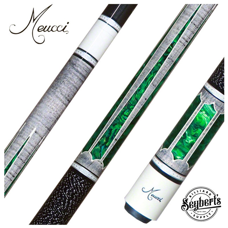 Meucci 2020 Gray – Green Pearl – Black/White Wrap Pool Cue with Carbon Shaft – 2020GYGRBKWHC – DIS