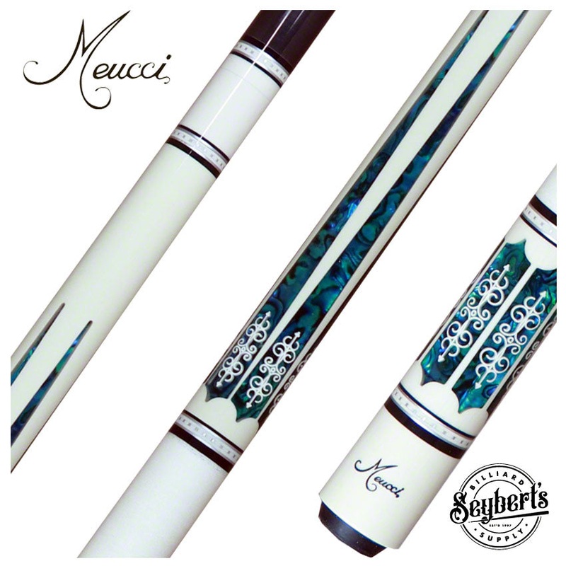 Meucci 21st Century 3 White – Blue Pearl – White Wrap Pool Cue with Carbon Pro Shaft -2103WHBLWHC
