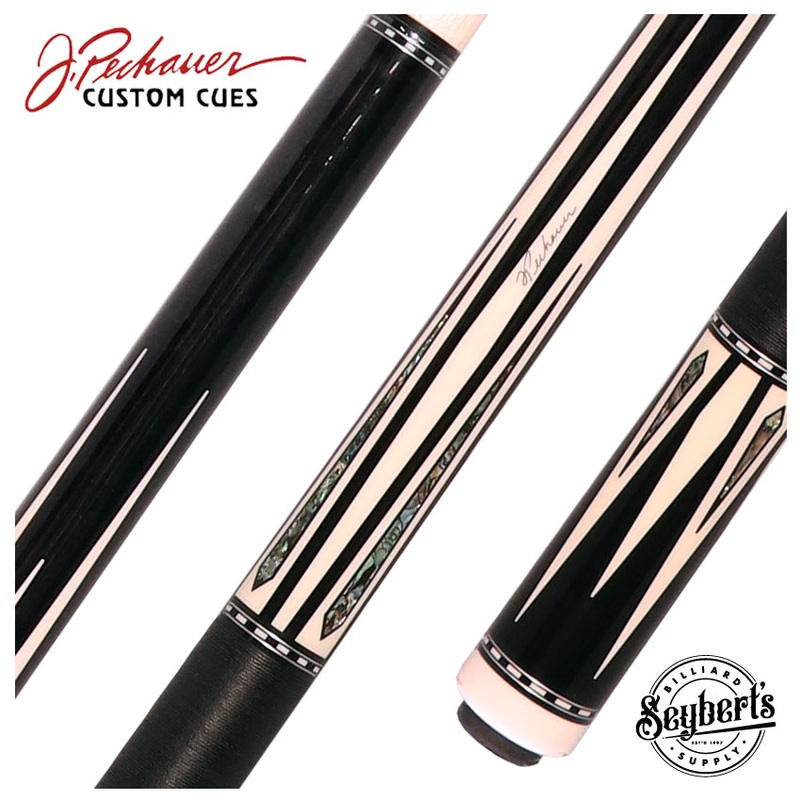 Pechauer Pro R Series Ebony-Stained Maple with Sim. Ivory Points and Abalone Inlays Pool Cue with Irish Linen Wrap