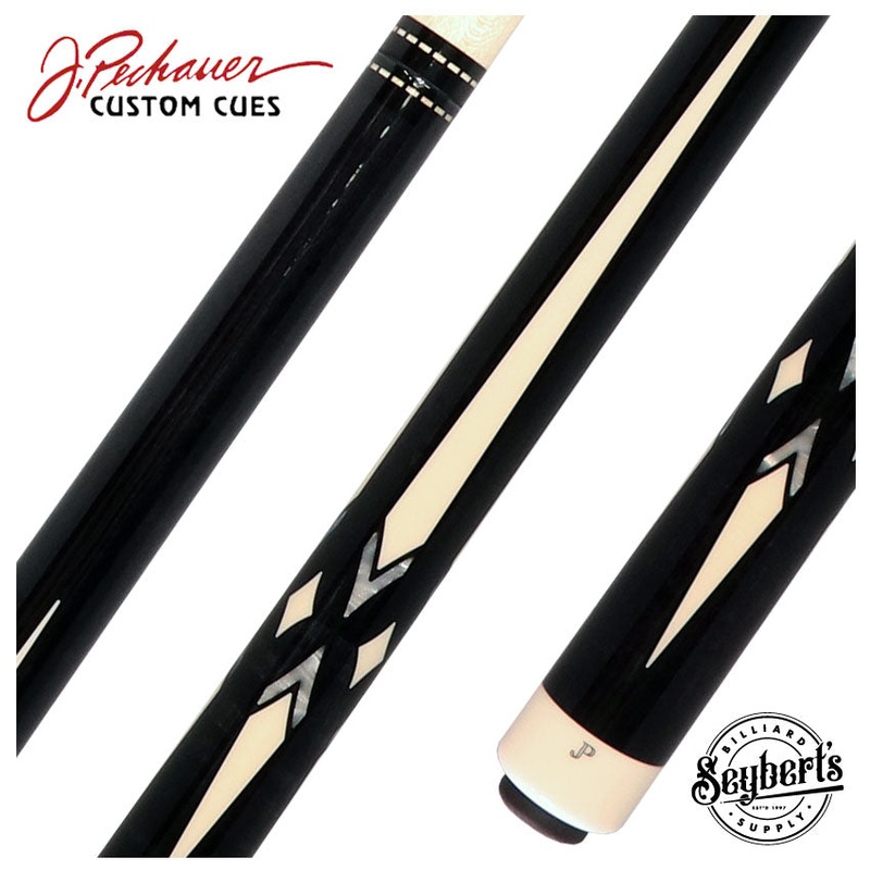 Pechauer JP T Series Ebony-Stained Maple with Sim Ebony Framed Pearl and Sim. Ivory Points No Wrap Pool Cue