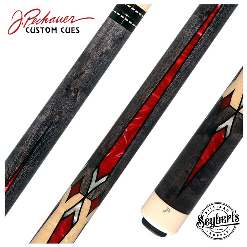 Pechauer JP T Series Smoke-Stained Maple with Sim Ebony Framed Red Pearl Points No Wrap Pool Cue
