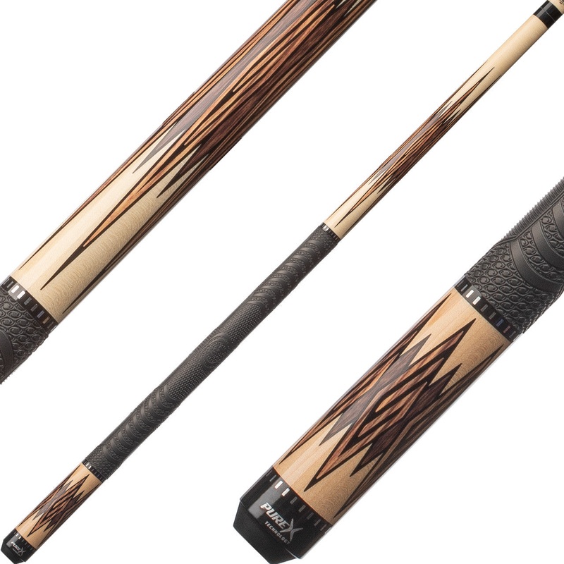 Pure X HXT102 Cue – Natural Maple with Zebrawood and Black Palm Diamond Overlay Graphics