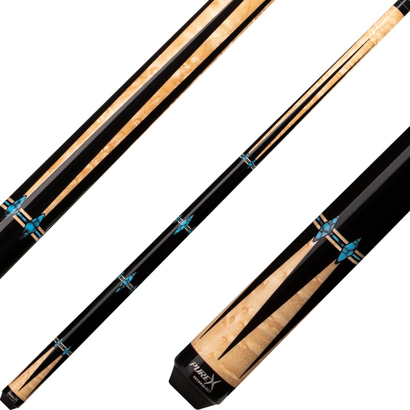 Pure X HXTE13 Cue – Golden Birdseye Maple with Black and Blue Graphics