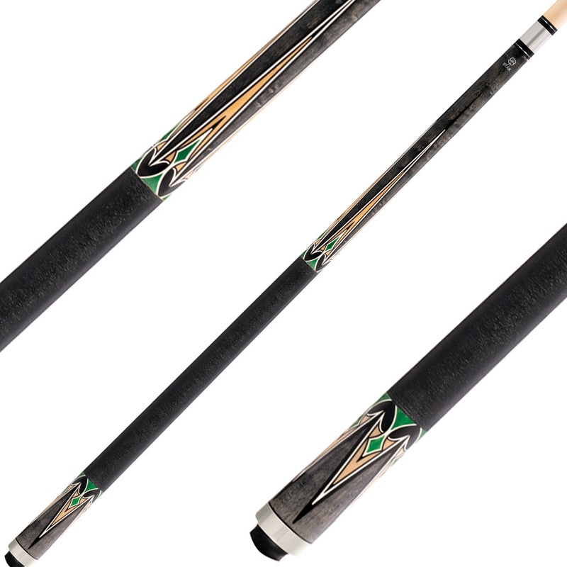 Star S59 Cue – Grey Stained Birdseye Maple with 4 Natural, Black and Green Points