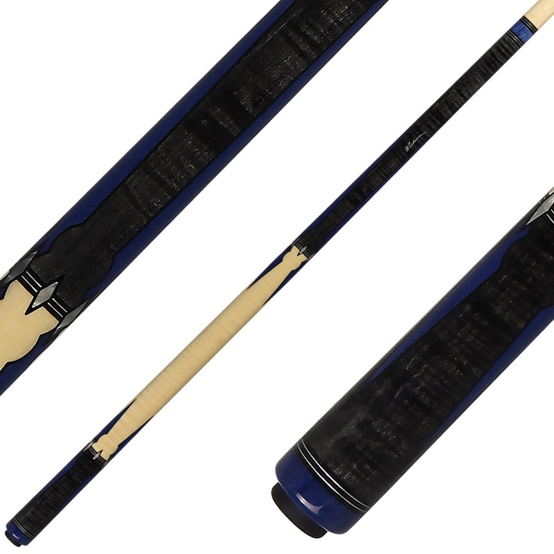 J Pechauer P12R Pro Series Pool Cue – Carbon Stain with Blue Juma and Pearl Inlays