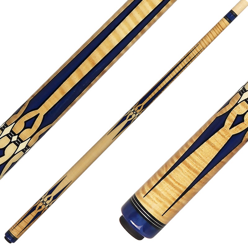 J Pechauer P19N Pro Series Pool Cue – Natural Stain with Ebony Framed Blue Juma Points