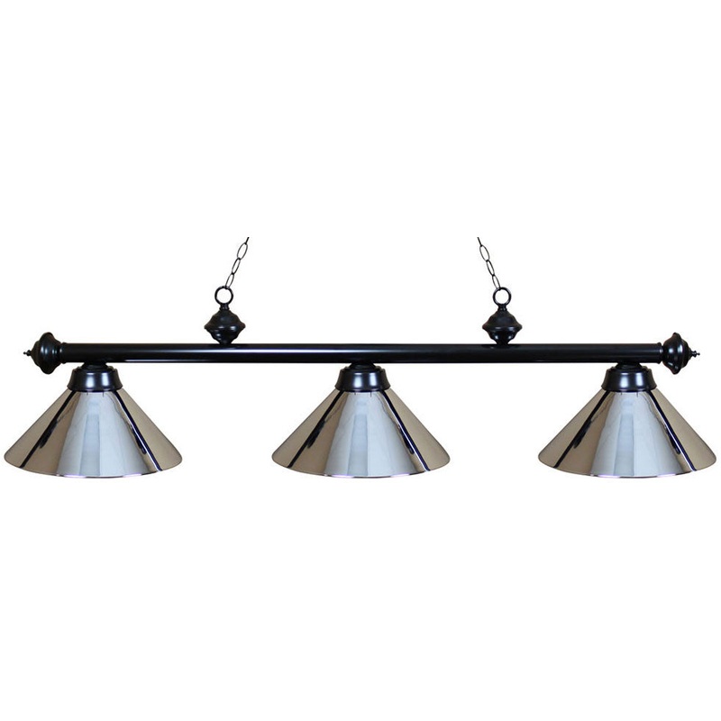 Ozone Black Pool Table Light with Brushed Chrome Shades