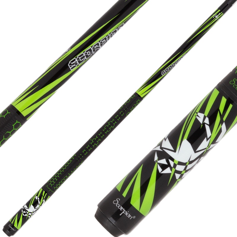 Scorpion SW33 Pool Cue – Black with Lime Green Slanted Points