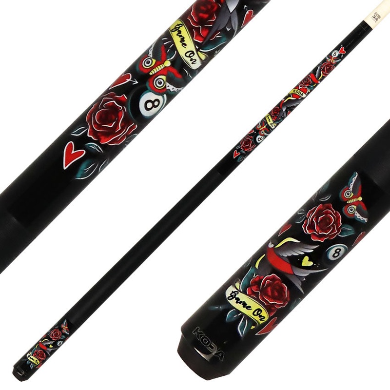 Koda KDV20 Pool Cue – Black with Eightball Rose Graphic