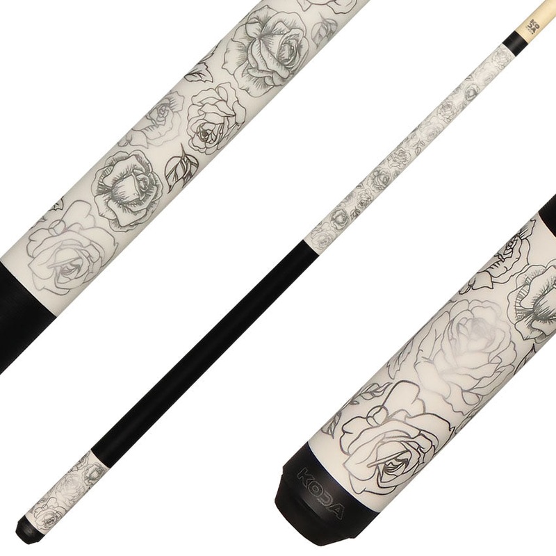 Koda KDV30WH Pool Cue – White Rose Graphic