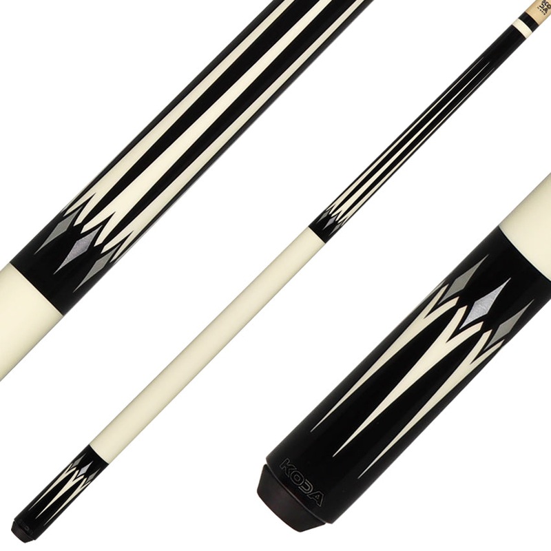 KODA KD46 No Wrap Pool Cue – 6 Black with White Point Graphic