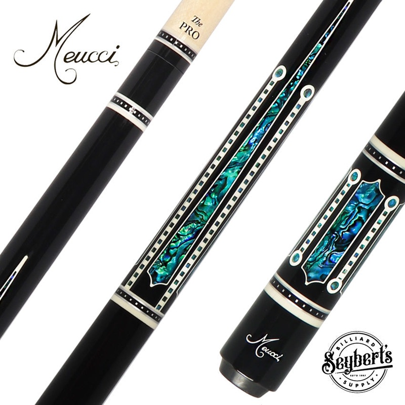 Meucci UP-4M Ultra Piston Modified Pool Cue – Ebony Stain with Abalone Points and “The Pro” Shaft