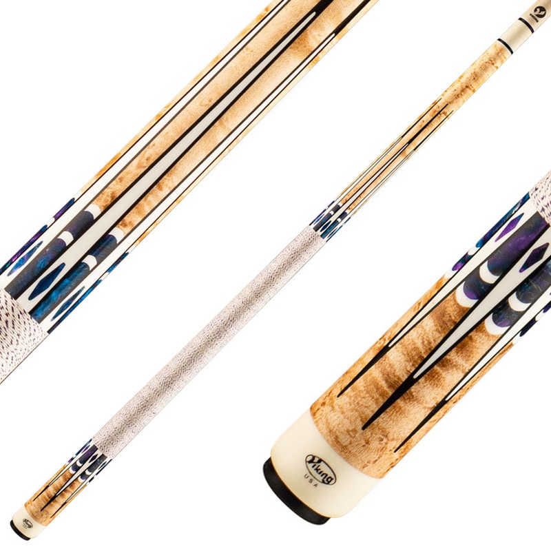 Viking IM0804 Impero Series Play Cue – Khaki Stained Birdseye Maple with Blue Dream, White and Black Inlays