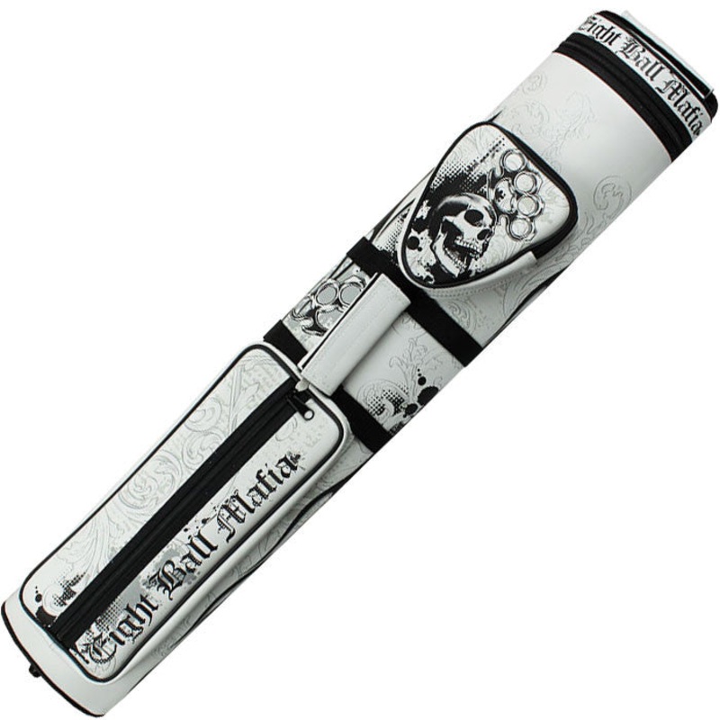 Eight Ball Mafia EBMC35E 3×5 Hard Cue Case – White with Skulls and Brass Knuckles