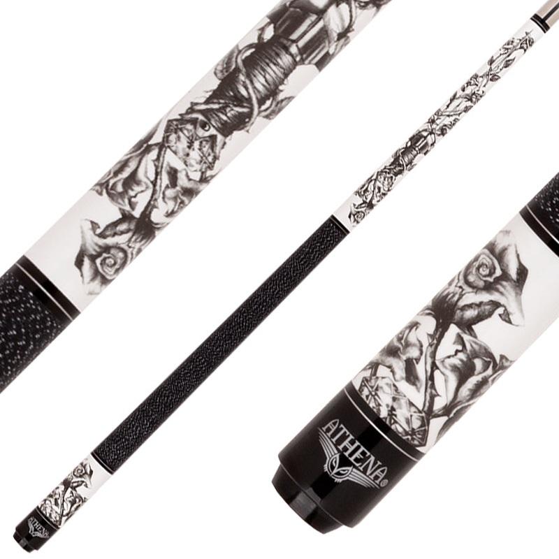 Athena ATH64 Cue – White with Sword Wrapped in Rose Vines Print