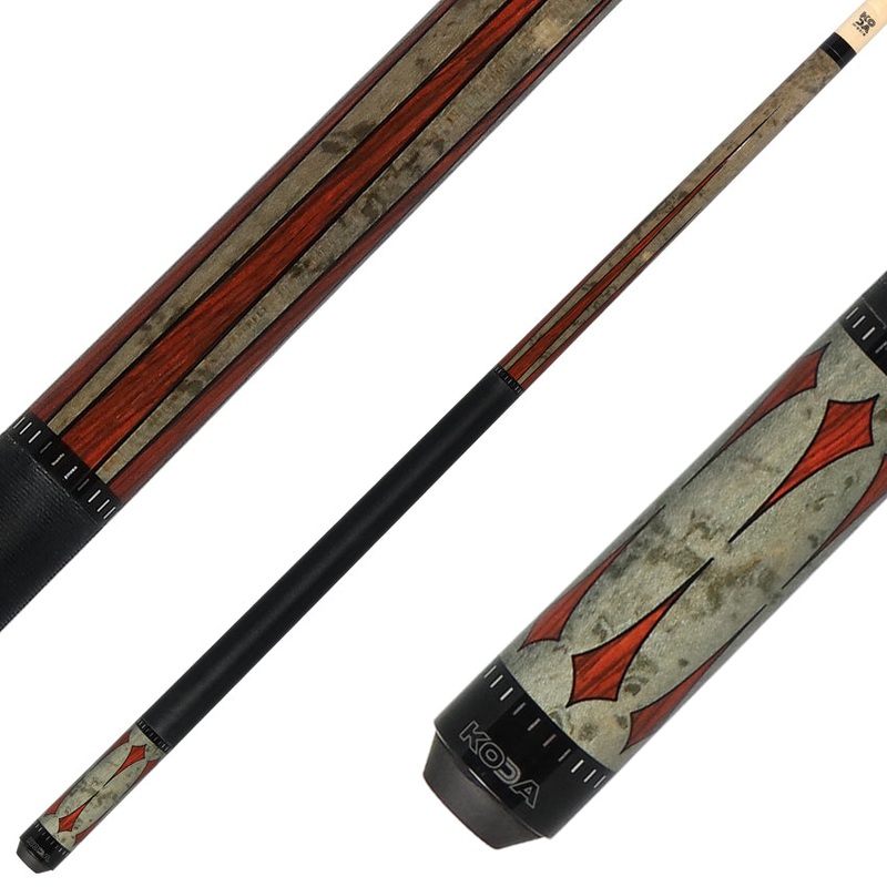 Koda KD49 Pool Cue – Gray-Stained Maple with Cocobolo Points Graphic