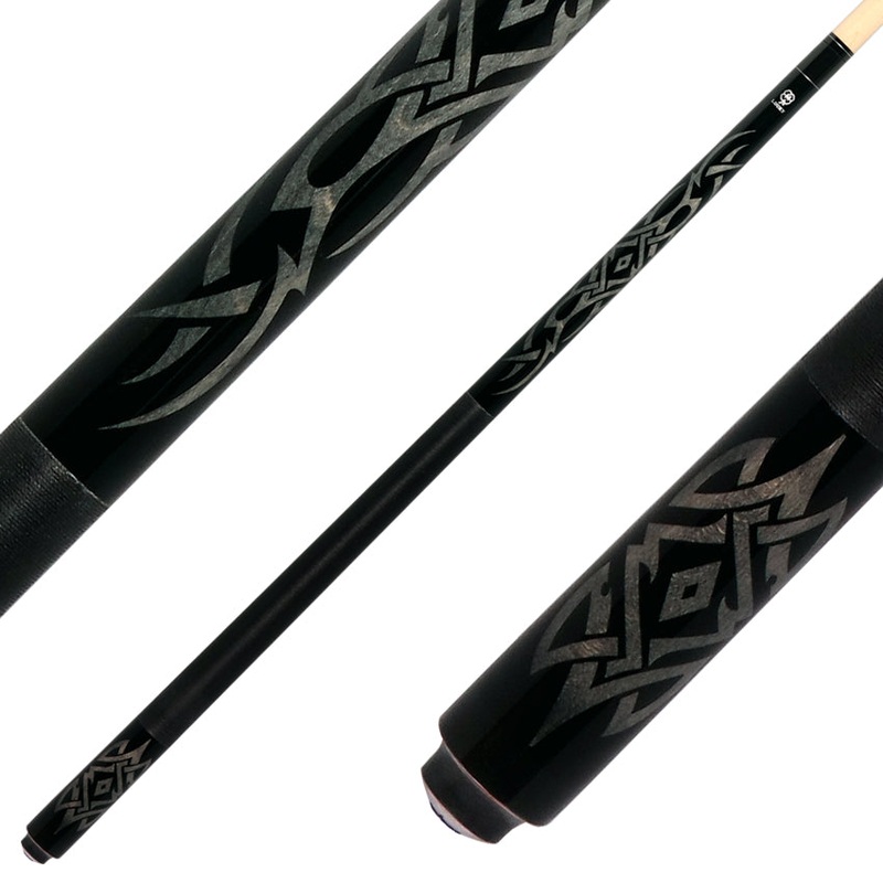 Lucky L48 Pool Cue – Gray Tribal Graphic with Irish Linen Wrap