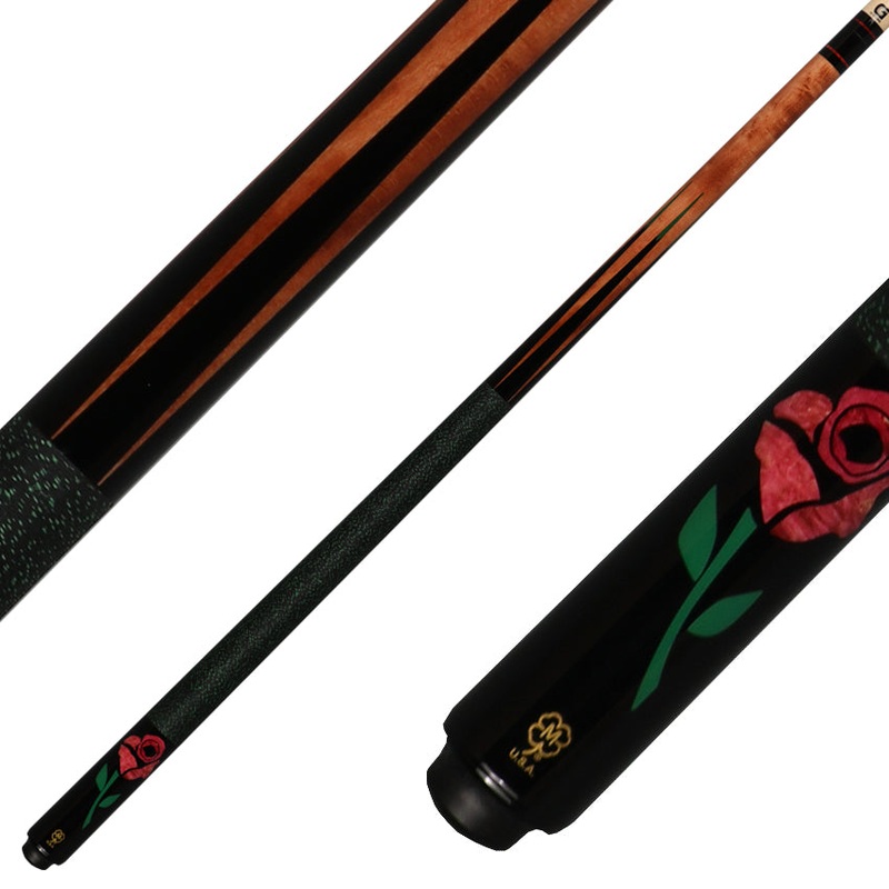 McDermott G435 G Series Pool Cue – Birdseye Maple with Black Urethane Points and Red Burl Rose Inlays