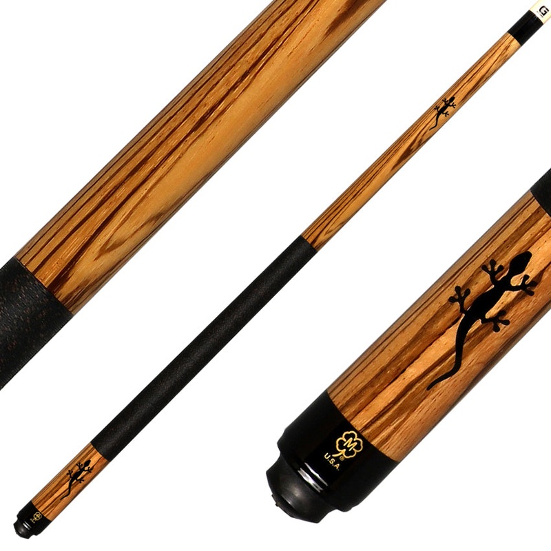 McDermott M54A Classic Series Pool Cue – Zebrawood with Black Urethane Gecko Inays and Irish Linen Wrap