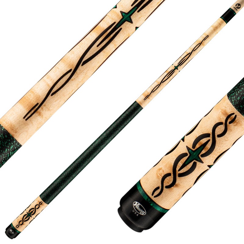 Viking HL0504 Helix Series Play Cue – Khaki-Stained Birdseye Maple with 80 Banded Malachite and Black Inlays