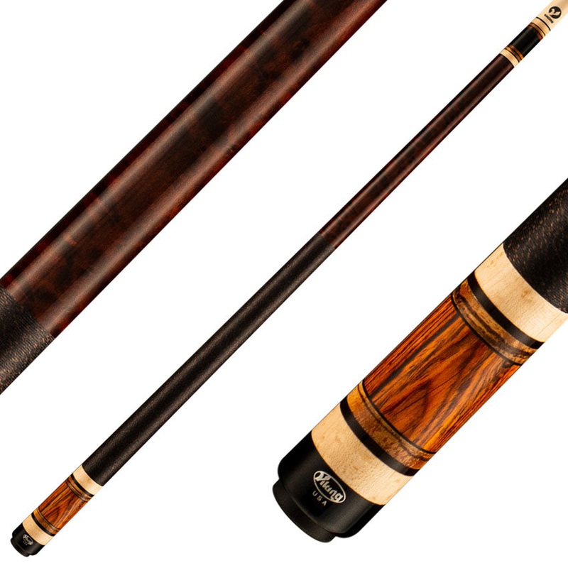 Viking IM0105 Impero Series Play Cue – Coffee-Stained Maple with Cocobolo, Ebony, and Zebrawood Rings