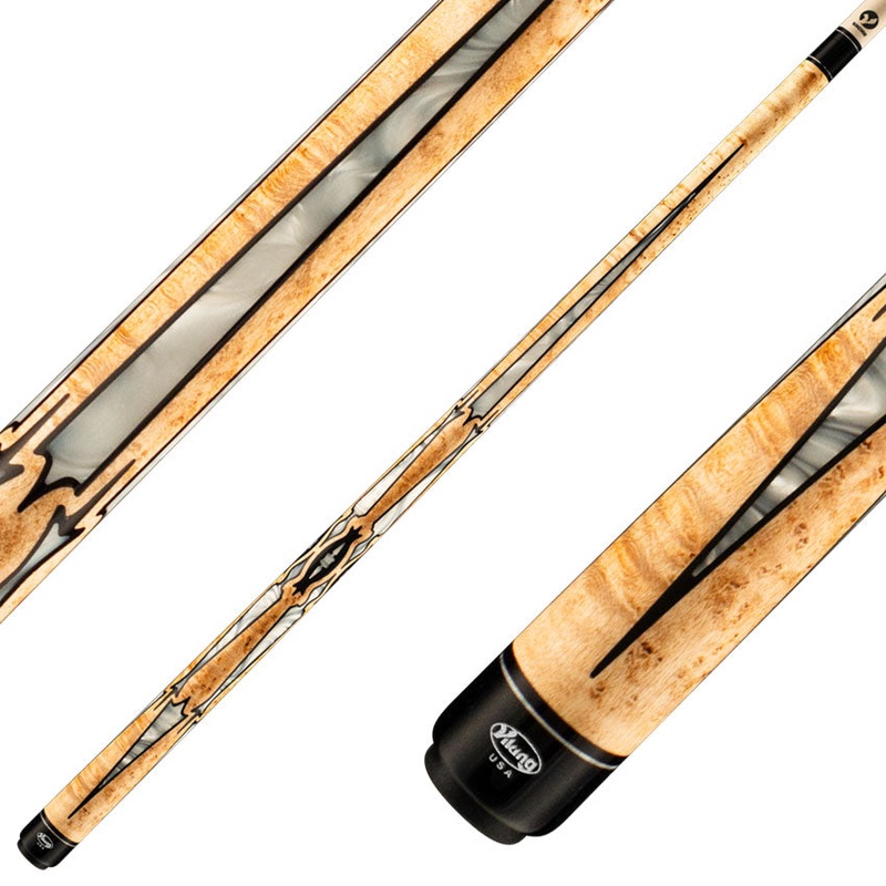 Viking MT0804 Motore Series Play Cue – Khaki-Stained Birdseye Maple with 40 Black and White Premium Pearl Inlays